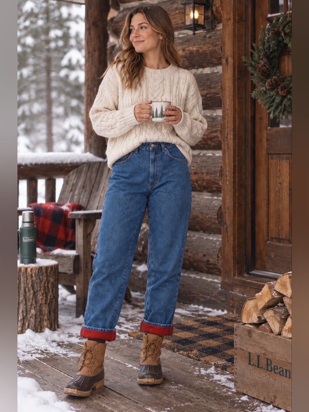 Vintage L.L. Bean Double L Relaxed Fit High Rise Jeans Fleece Lining Women's 8